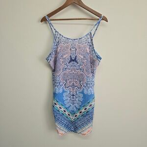 Op Paisley Tank Top Girls Large Blue High Low Spaghetti Strap‎ Boho Beachy Y2K